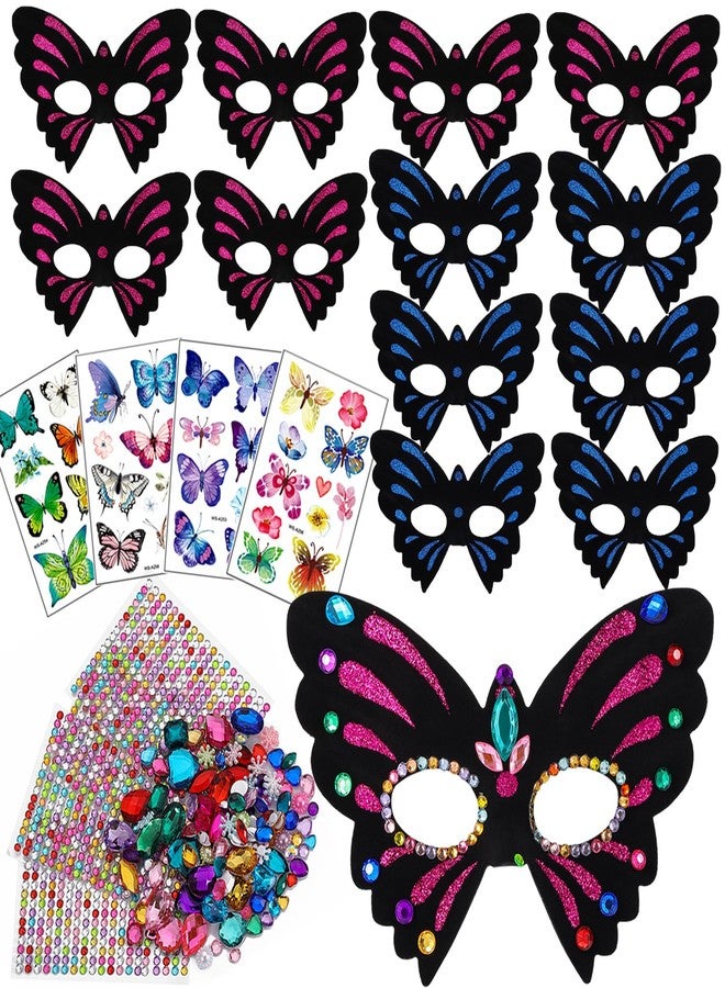 RICHNESS Butterfly Masks for Kids Make Your Own Kids Butterfly Costume Masks with Self-Adhesive Jewels Fun Birthday Party Activities pack of 12 - Image 1
